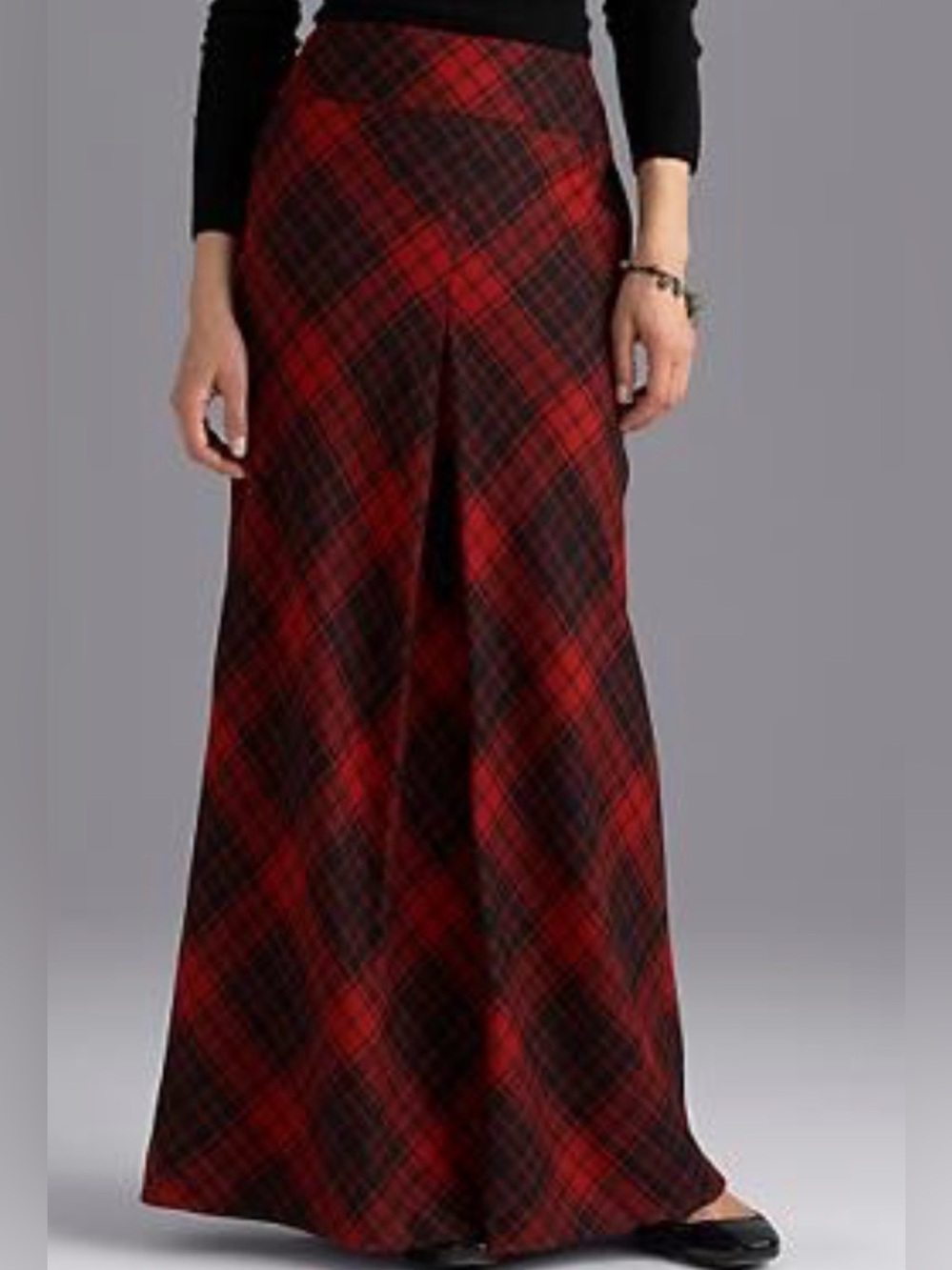 Vintage Talbots Red Black Plaid Wool Blend Long Skirt Size 16